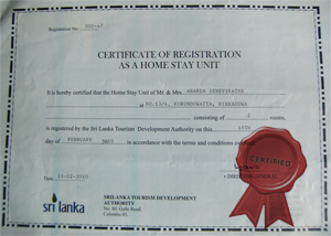 Certified by Sri Lanka Tourism Development Authority